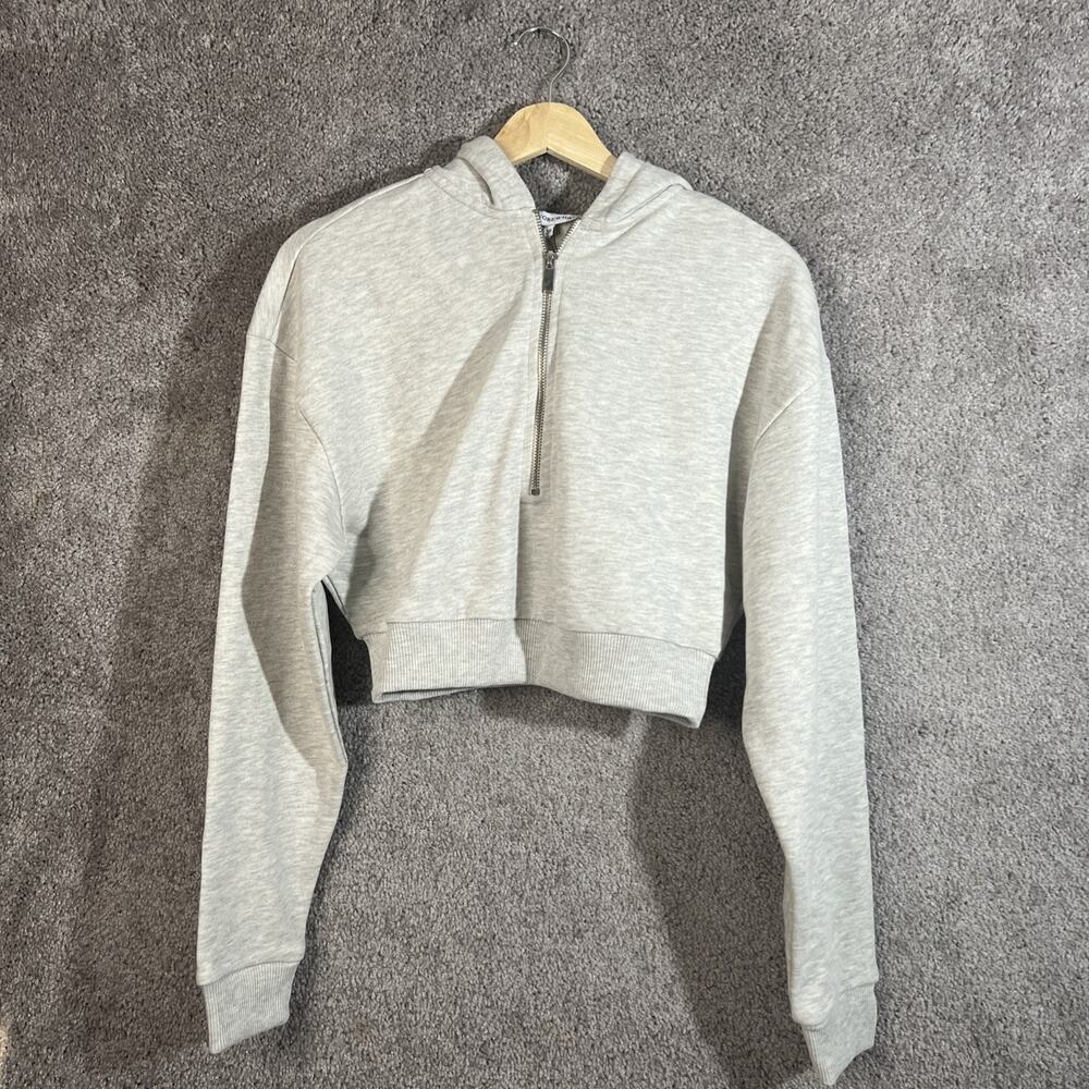 WeWoreWhat Gray Cropped Hoodie Women’s Medium Half Zip Pullover Sweatshirt NEW